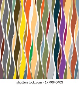Parallel, colorful, wavy intertwined lines, creating rhythmic pattern