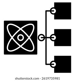 Parallel Computation icon represented by atom, chip, parallel layout Black Filled style.