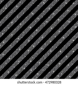 Parallel diagonal lines silver sequins, mosaic, glitter, sparkle, spangle, dots. Disco party background with shiny paillettes. Bright glitters texture. Sequins in line art style. Light music.