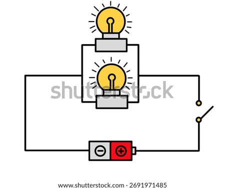Parallel Electric Circuit Diagram with Two Light Bulbs and Battery Source
