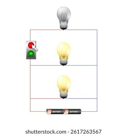 Parallel Electrical Circuit Diagram with Switch and Battery – Basic Science Education Illustration