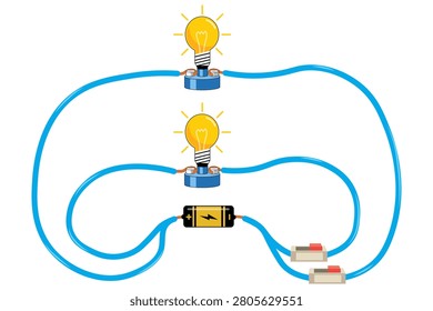 Parallel Electrical Circuit With Two Light Bulbs, Battery and Switches Educational Diagram