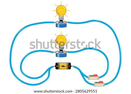 Parallel Electrical Circuit With Two Light Bulbs, Battery and Switches Educational Diagram