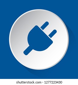 parallel electrical plug symbol - simple blue icon on white button with shadow in front of blue square background
