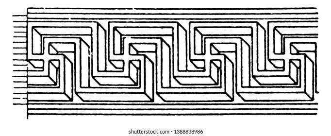 Parallel Fret Band is a pattern that is parallel in perspective, it was found in a Roman mosaic pavement, vintage line drawing or engraving.