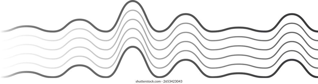 Paralelas linhas curvas cinzas criando um padrão suave e ondulante, transmitindo uma sensação de fluidez e ritmo com uma estética minimalista e moderna