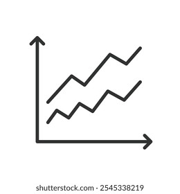 Gráfico de crescimento paralelo, ícone em design de linha. Paralelo, crescimento, gráfico, aumento, progresso, desenvolvimento, métricas sobre vetor de fundo branco. Ícone de traçado editável do gráfico de crescimento paralelo