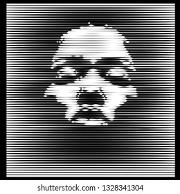 Parallel Line Art Face. African Woman portrait in contrast light. Vector. Design Illustration.