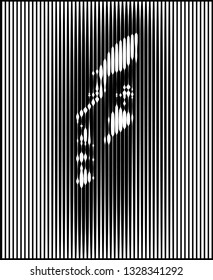 Parallel Line Art Face. Woman Portrait In Contrast Light. Vector. Design Illustration.