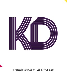 Parallel line monogram initial logo, combination of letter K and D. Best for name abbreviation.