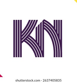 Parallel line monogram initial logo, combination of letter K and N. Best for name abbreviation.