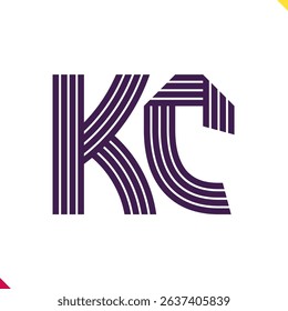 Parallel line monogram initial logo, combination of letter K and C. Best for name abbreviation.