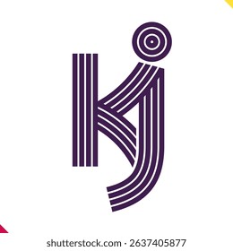 Parallel line monogram initial logo, combination of letter K and J. Best for name abbreviation.
