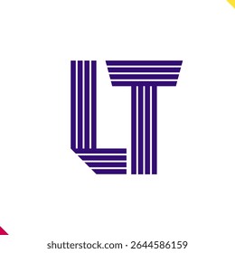 Parallel line monogram initial logo, combination of letter L and T. Best for name abbreviation.