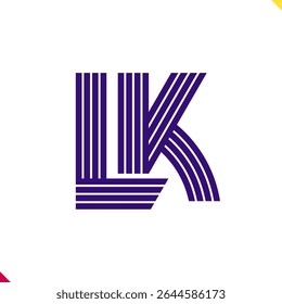 Parallel line monogram initial logo, combination of letter L and K. Best for name abbreviation.