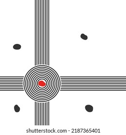 Parallel Lines And Circles, Meditation Zen Garden Top View Or Life Balance Vector Illustration