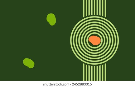 parallel lines and circles, meditation zen garden top view or life balance vector illustration