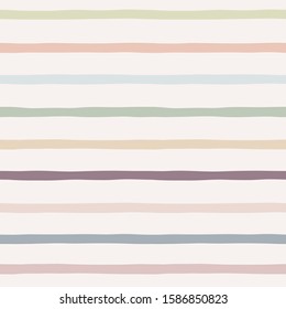 Parallel lines hand drawn vector seamless pattern. Horizontal stripes geometrical simple texture. Colourful stripy geo on light background. Abstract wallpaper, backdrop textile design