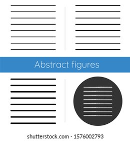 Parallel lines icon. Straight black strokes. Ink monochrome stripes. Geometric flat figures. Abstract shape. Isometric form. Flat design, linear and color styles. Isolated vector illustrations