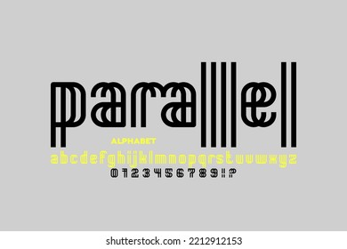 Parallel lines style font, alphabet letters and numbers vector illustration