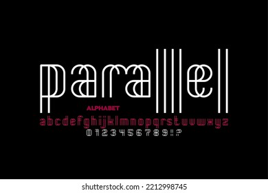 Parallel lines style font, alphabet letters and numbers vector illustration