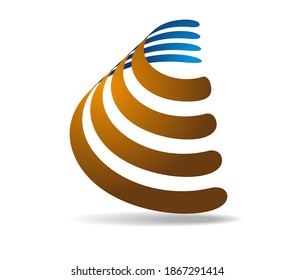 Parallel lines wound around a transparent cone. Golden and navy blue