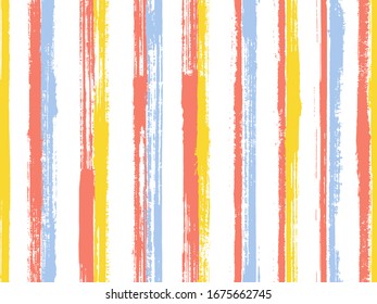 Parallel lackierte Pinselstriche sorgen für ein nahtloses Vintage-Muster für den Stoffdruck. Summer Vektorillustration Grafikdesign. Handgezeichnet unregelmäßige, parallele Aquarellstreifen, Linien auf weißem Hintergrund.