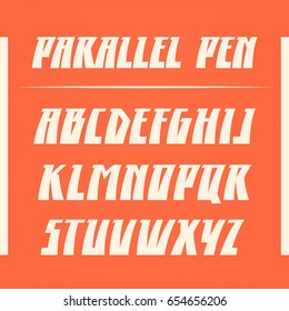 Parallel pen vector font. Strong alphabet lettering. Latin letters.