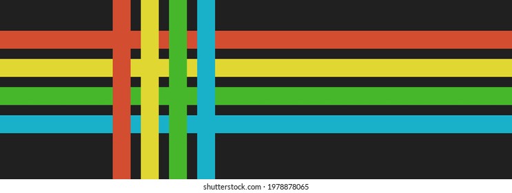 parallel and perpendicular stripes on dark background, vector abstract geometric panoramic pattern