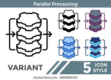 Parallel Processing executes multiple operations simultaneously to improve performance and processing efficiency. Line, Filled, Color, Dualtone style.
