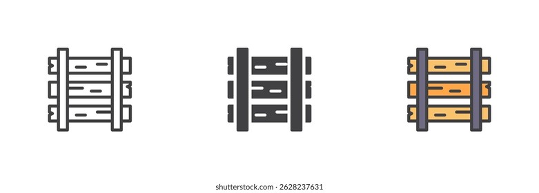 Parallel Rails different style icon set. Line, glyph and filled outline colorful version, outline and filled vector sign. Railroad tie symbol, logo illustration