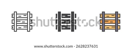 Parallel Rails different style icon set. Line, glyph and filled outline colorful version, outline and filled vector sign. Railroad tie symbol, logo illustration