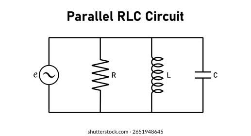 Parallel RLC Circuit Diagram. Inductance Resistor and Capacitor Symbol in Circuit.