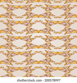 Parallel symmetrical beige patterns. Horizontal ines. Light background.