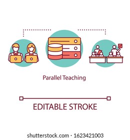 Parallel teaching concept icon. Co-teaching practice. Tutors and teachers. Inclusive education idea thin line illustration. Vector isolated outline RGB color drawing. Editable stroke