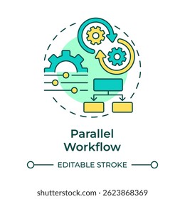 Parallel workflow multi color concept icon. Process management. Efficiency, productivity. Round shape line illustration. Abstract idea. Graphic design. Easy to use in advertising, marketing - Powered by Shutterstock - Get 15% off with code: PIKWIZARD15