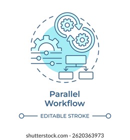 Parallel workflow soft blue concept icon. Process management. Efficiency, productivity. Round shape line illustration. Abstract idea. Graphic design. Easy to use in advertising, marketing
