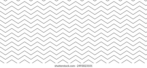 Parallel zigzag lines background. Black and white zig zag pattern. Horizontal jagged stripes texture. Minimalistic graphic print. Vector illustration.