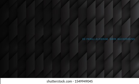 Parallelogram Blocks Conceptual Tech 3D Vector Black Abstract Background. Science Technology Three Dimensional Rhombus Structure Sci-Fi Dark Wallpaper. Clear Blank Subtle Textured Backdrop