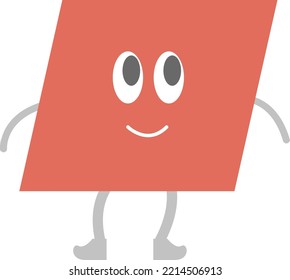 Parallelogram cartoon geometric shape for kids to learn basic math education with smiley face character illustration for kindergarten, preschool and Montessori children. 