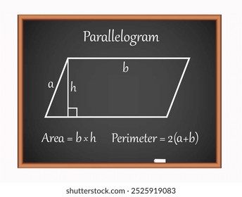 Parallelogram diagram on black board. Science education vector illustration