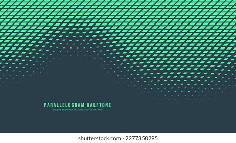 Parallelogram Halftone Vector Dynamic Smooth Curved Border Eye Catching Abstract Background. Modern Half Tone Striking Pattern Conceptual Turquoise Texture. Bent Form Abstraction Teal Green Wallpaper