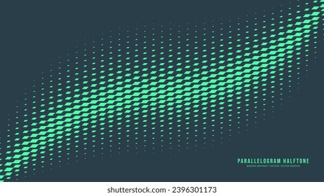 Parallelogram Halftone Vector Dynamic Smooth Curved Border Eye Catching Abstract Background. Modern Half Tone Striking Pattern Conceptual Turquoise Texture. Bent Form Abstraction Teal Green Wallpaper