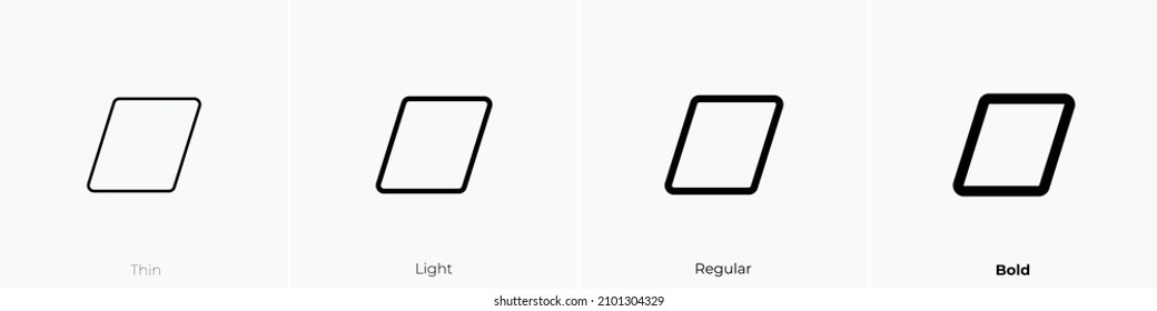 parallelogram icon. Thin, Light Regular And Bold style design isolated on white background