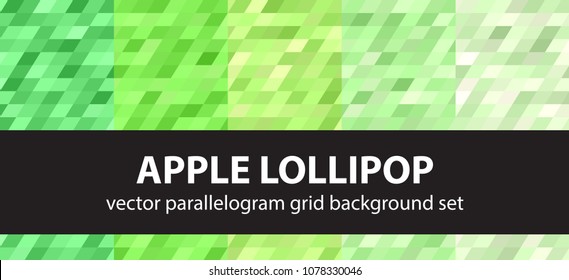 Parallelogram pattern set Apple Lollipop. Vector seamless geometric backgrounds