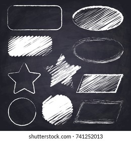 Parallelogram, Star, Ellipse, Round, Rectangle. Geometric Figures On Chalkboard Background.Chalk Drawn Illustration. 