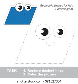 Parallelogram in vector to be traced. Restore dashed line and color the picture. Trace game for children.
