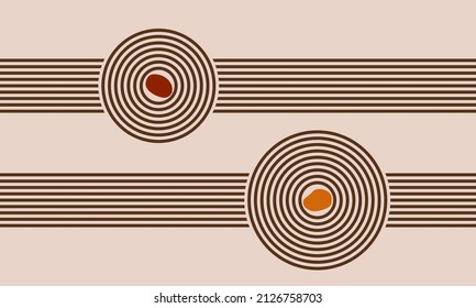 parallels lines and circles, japanese zen garden vector top view illustration