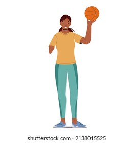 Niña atleta paralímpica, jugador de baloncesto con mano amputada y bolas, personaje deportista discapacitado con uniforme, joven mujer amputada en competencia deportiva. Ilustración de vectores de personas de caricatura