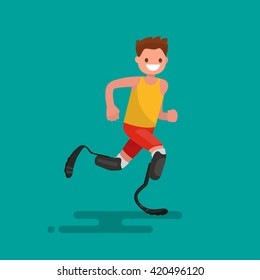 Paralympic athlete runs on prostheses. Vector illustration flat design